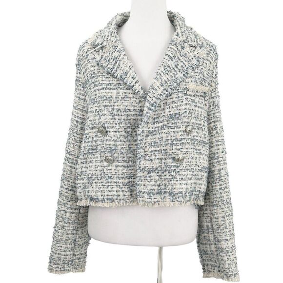 Fore Jackets & Blazers - Fore Blazer Size X- Large Tweed White Blue Cream with Sequins Cropped0